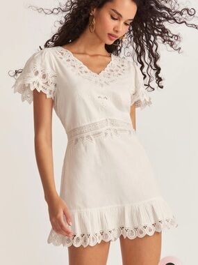 LoveShackFancy True White Eyelet Linen Dress